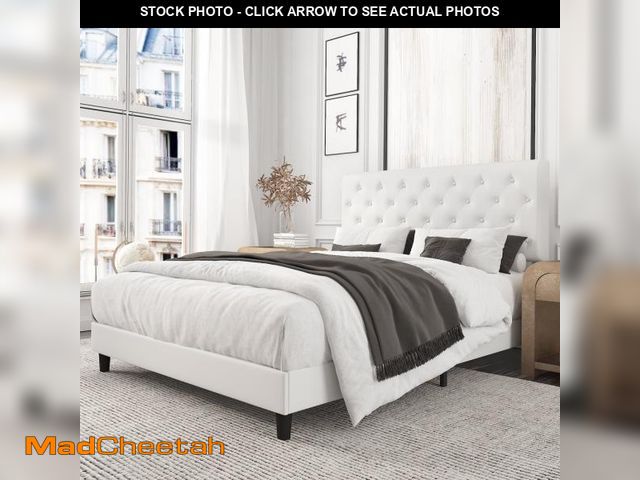 Lot 74-12512962 - Amolife Full Faux Leather Upholstered Platform Bed Frame with Adjustable Headboard, Diamond Button T...