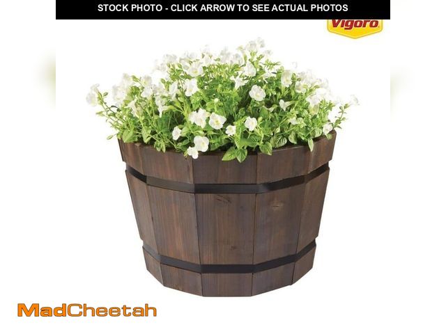 Lot 74-12585087 - *DIRTY* Vigoro 20 in. Orinda Large Wood Barrel Planter*DIRTY*  - USED