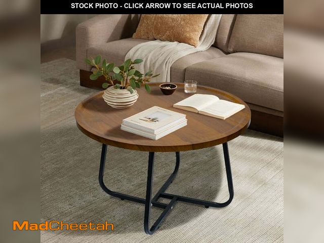 Lot 74-12550115 - CERBIOR Vintage Modern Small Round Coffee Table, Living Room Centerpiece, Wooden Surface Top &amp; S...