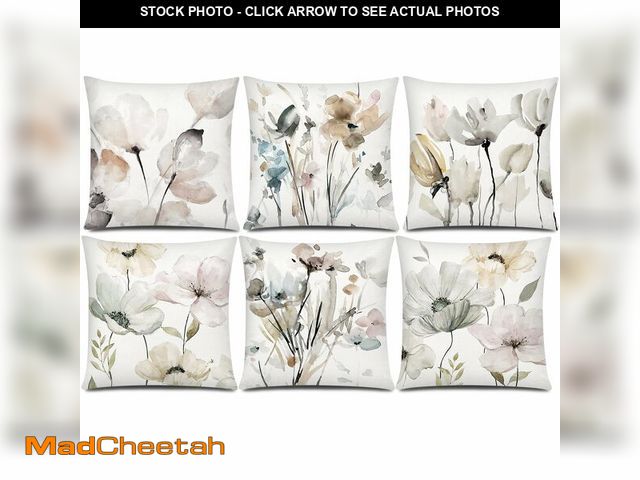 Lot 74-14207508 - COMMINY Brown White Grey Pillow Covers 18x18 Set of 6 Flower Throw Pillow Cover for Couch Modern Dec...