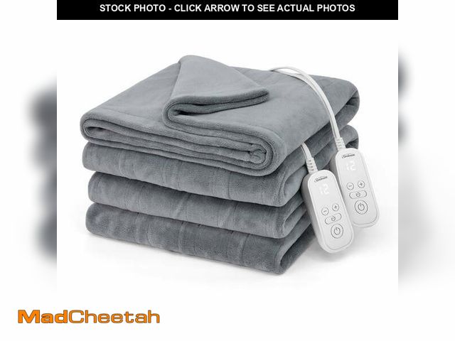 Lot 74-12688254 - Sunbeam Electric Heated Bed Blanket Grey Soft Microplush 12 Heat Settings King 90 x 100 - UNUSED