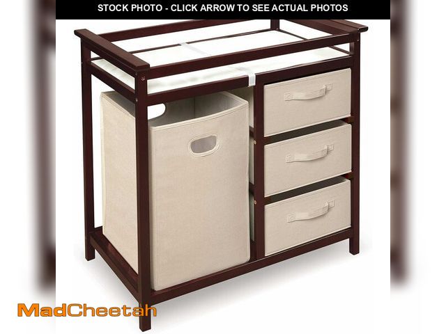 Lot 74-12632805 - Badger Basket Modern Baby Changing Table with Laundry Hamper, 3 Storage Drawers and Pad, Diaper Chan...