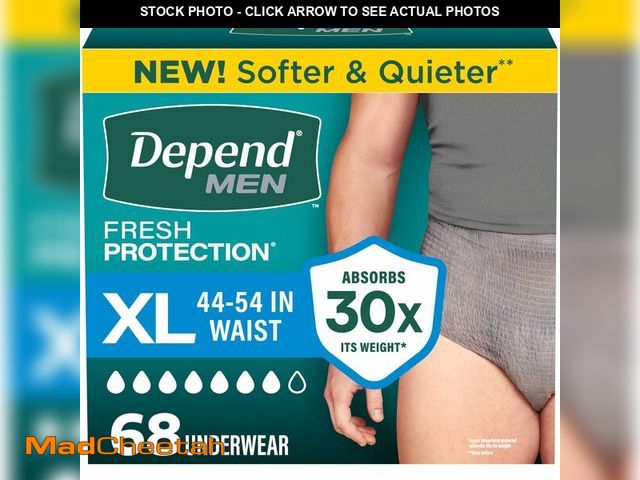 Lot 74-13583082 - Depend Fresh Protection Adult Diapers, Incontinence Underwear for Men, Disposable, Maximum, Extra-La...