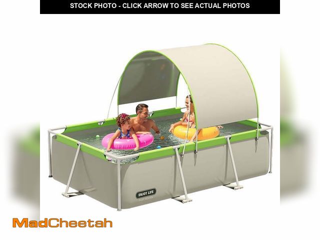 Lot 74-14354371 - Liyufly Above Ground Rectangular Swimming Pool, Metal Steel Frame Kiddie Pools with Canopy Sunshade ...