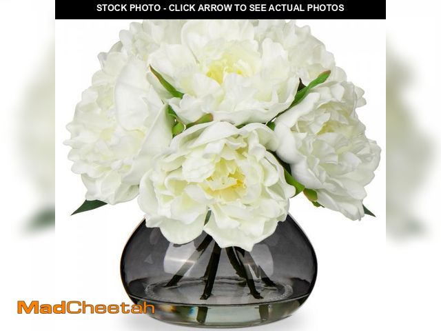 Lot 74-12115830 - Hollyone Peonies Artificial Flowers with Vase White Peony Fake Flowers Faux Silk Flower Arrangements...