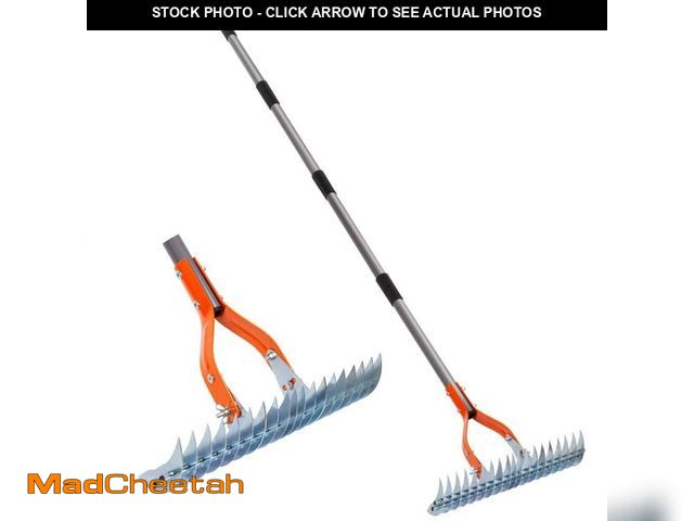 Lot 74-14344432 - WaLensee 70 in. Adjustable Steel Handle Thatch Rake, 19 Tines Back Saving Lawn Thatching Rake for Ga...