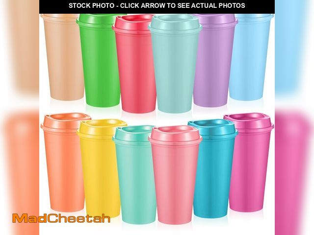 Lot 74-13542925 - FillTouch 12 Pcs Reusable Coffee Cups with Lids 16 oz Travel Hot Cups Microwavable Plastic Tumblers ...