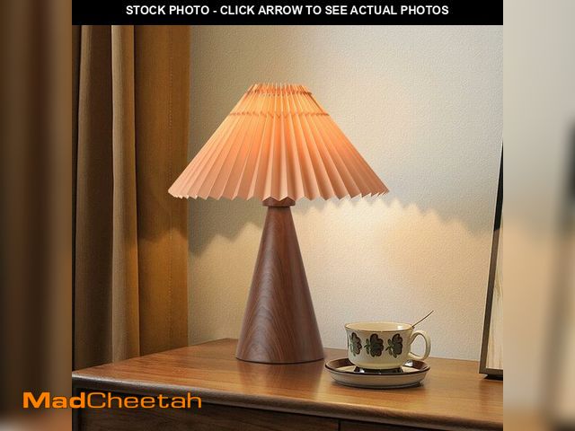 Lot 74-14215752 - Ziqqeelam Wood Small Table Lamp, Mini Cute Table Lamp, Pleated Table Lamp,Wooden Grain Bedroom Lamps...