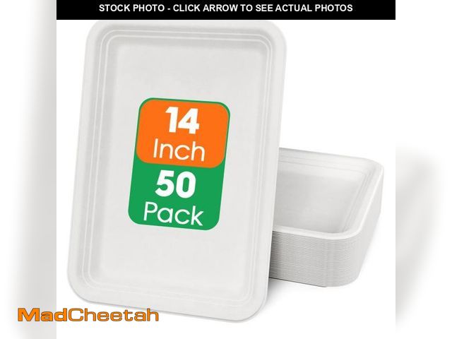 Lot 74-12215248 - ECOLipak 50 Pack 14 Inch Disposable Food Crawfish Trays, Compostable Large Paper Plates, Disposable ...