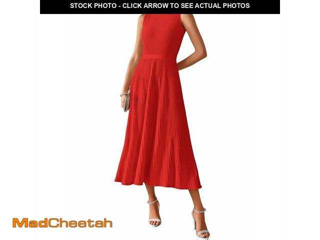 Lot 74-14207035 - BTFBM Women Tank Midi Dress Summer Crewneck Sleeveless Pleated A Line Business Casual Formal Sweater...