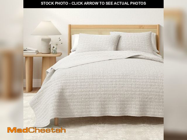 Lot 74-13584621 - Great Bay Home King Size Light Grey 100% Cotton Honeycomb Waffle Quilt and Sham Set - Garment Washed...