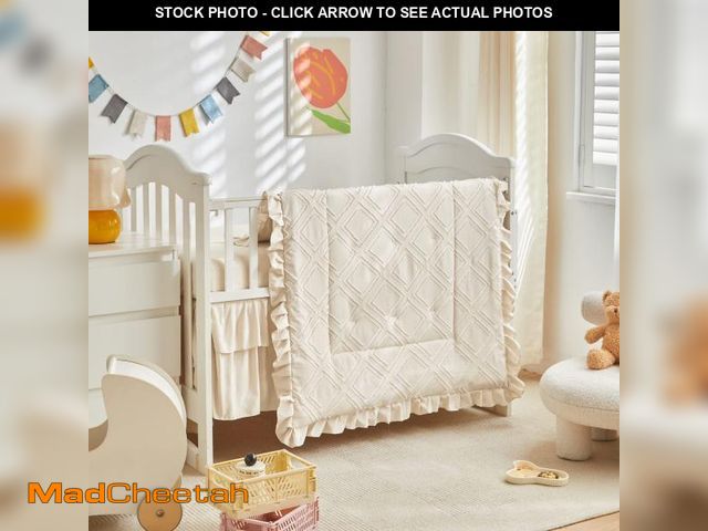 Lot 74-11558027 - Tufted Ruffle Crib Bedding Set 3 Pieces Baby Boho Quilted Comforter with Fitted Sheet and Bed Skirt ...