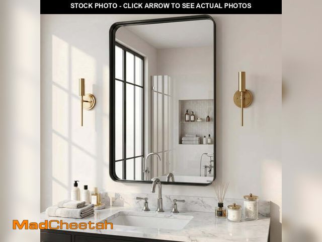 Lot 74-14324442 - Cuteday Bathroom Mirror 24"x36" Black Metal Frame Rectangle Vanity Mirror with Rounded Corners, Mode...