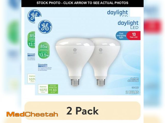 Lot 74-12536554 - (2 pack) GE LED Light Bulbs, 85 Watt, Daylight, BR40 Floodlights, Medium Base, Frosted Finish, 13yr,...
