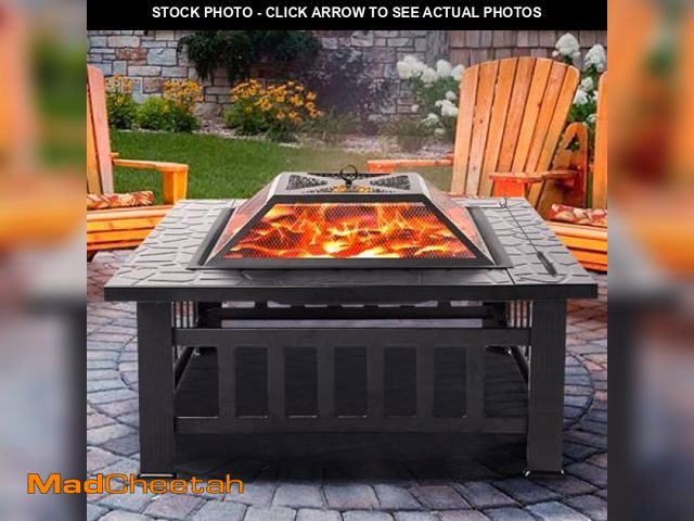 Lot 74-12154993 - Fire Pits for Outside  32  Wood Burning Fire Pit Tables with Screen Lid  Poker  BBQ Net  Ice Tray  F...