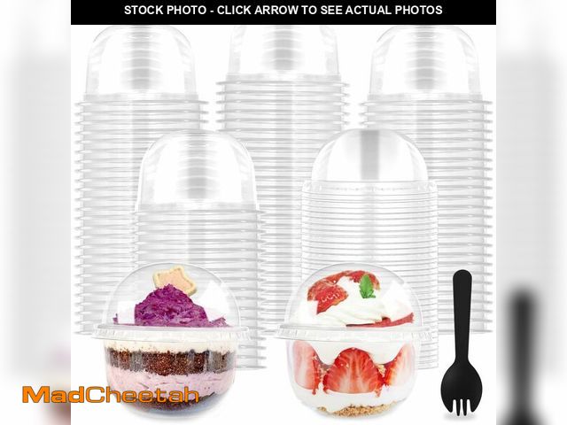 Lot 74-12967994 - 100 PCS 9 OZ Clear Dessert Cups with Dome Lids,Disposable Parfait Cups,No Hole Ice Cream Cups with S...