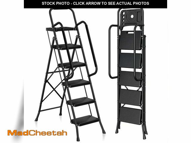 Lot 74-14587601 - PhiloDeco 5 Step Ladder with Handrails and Tool Tray, 450lbs Sturdy Step Stool Ladder with Anti-Slip...