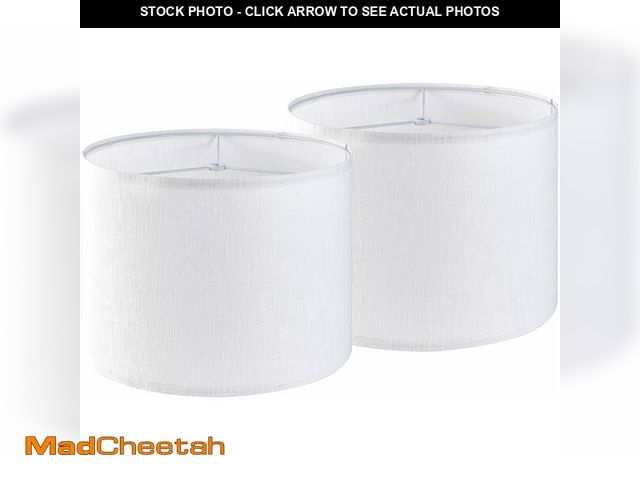 Lot 74-13954240 - Set of 2 Pure White Linen Drum Lamp Shade 13" Top x 13" Bottom x 10" High (Spider) Contemporary Lamp...