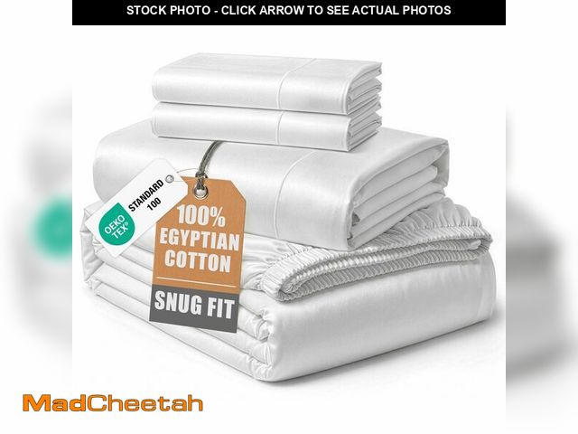 Lot 74-14043860 - 100% Egyptian Cotton Sheets Queen Size - Naturally Cooling &amp; Breathable 4 Piece Silky Sateen Wea...