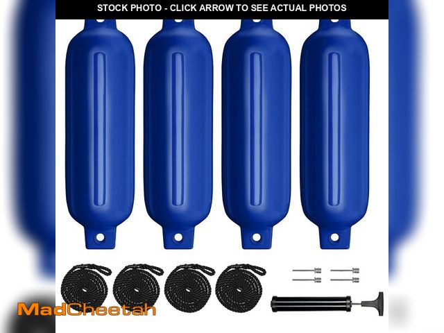 Lot 74-14213193 - Sailortenx Boat Fenders 4 Pack 4.5x16'' Inflatable Ribbed Marine Boat Fender Lines 6.5' Needles Pump...