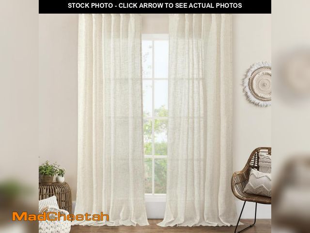 Lot 74-11552509 - LAMIT 102 inch Long Linen Curtains 2 Panels for Living Room, Natural Cream Ivory Light Filtering Sem...