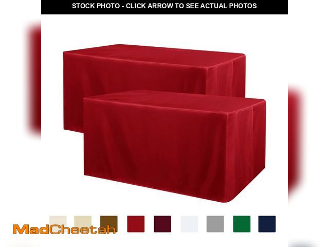 Lot 74-14270694 - Obstal 2 Pack 8FT RedTable Cloths for Standard Folding Tables - Water Resistant Washable Fabric Poly...