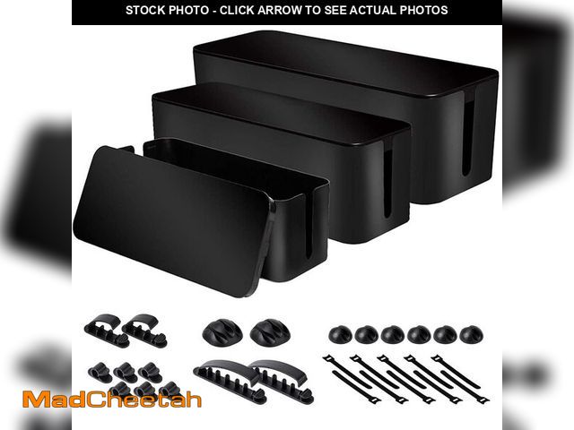 Lot 74-12434378 - Chouky Cable Organizer Box Set of Three, Power Cover Cord Holder Surge Protector for Desk (Black) - ...