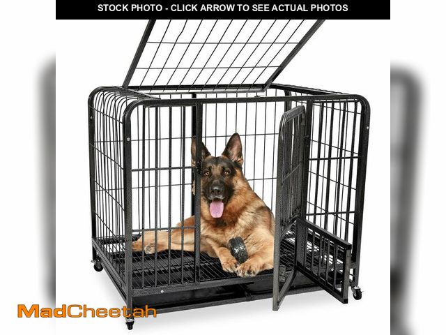 Lot 74-12785774 - 49.2Inch Indestructible Metal Dog Crates for Large Dogs, Heavy Duty Escape Proof Dog Kennel Indoor E...