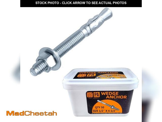 Lot 74-13628705 - Party Animals 1/2 x 4-1/2 Inch Wedge Anchor, 50 PCs Zinc-Plated Industrial Anchor Bolts for Cement, ...