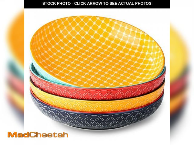Lot 74-12538134 - DOWAN 10" Vibrant Pasta, Salad &amp; Soup Serving Bowls Set of 4, Embossed Large Porcelain Ceramic, ...