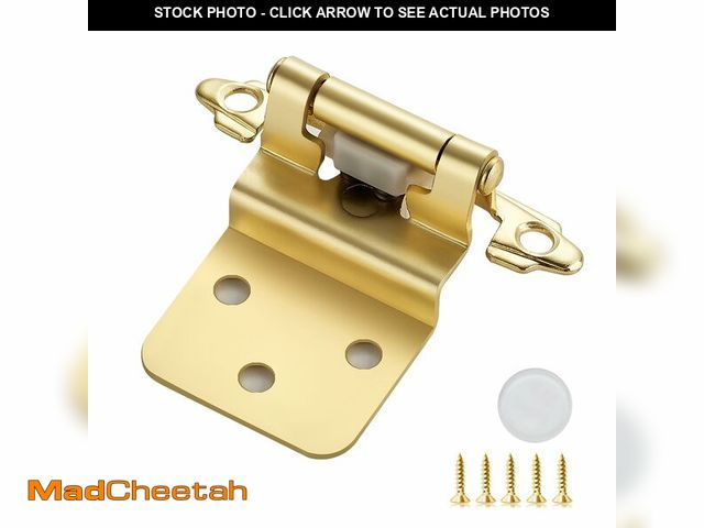 Lot 74-14330409 - 50 Pack (25 Pairs) 3/8 Inch Insert Kitchen Cabinet Hinges, Satin Brass Self Closing Hinges for Kitch...