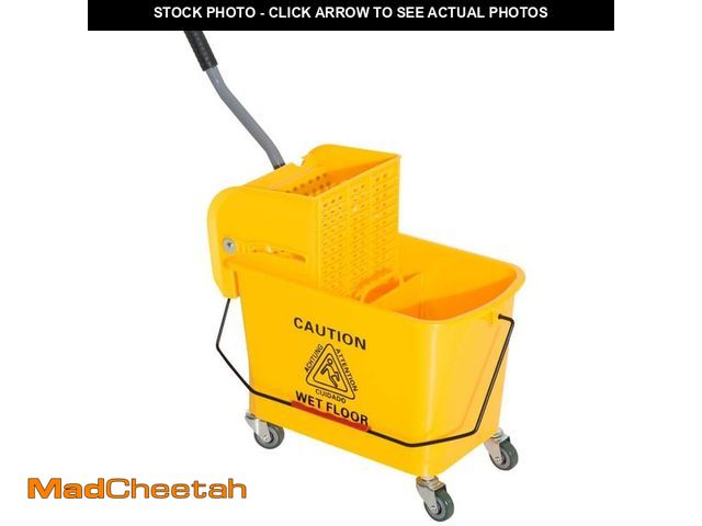 Lot 74-12746593 - HOMCOM 5 Gal. Yellow Plastic Steel Janitor Mop Bucket with Down Press Wringer and Wheels - UNUSED