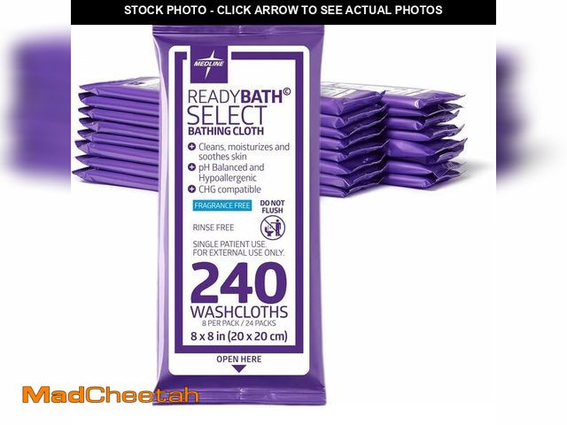 Lot 74-14581971 - Medline Readybath Body Wipes, Shower and Bath for Adults, No Rinse Disposable Washcloths, Extra Thic...
