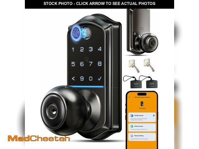 Lot 74-13549883 - Veise VE018 Smart Knob Handle Lock - Fingerprint, App Control, Keyless Entry for Front Door and Bedr...