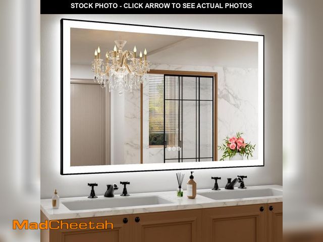 Lot 74-12274905 - Amorho 55" X40" LED Bathroom Mirror with Black Frame, Front Light and Backlit(Controlled Separately)...
