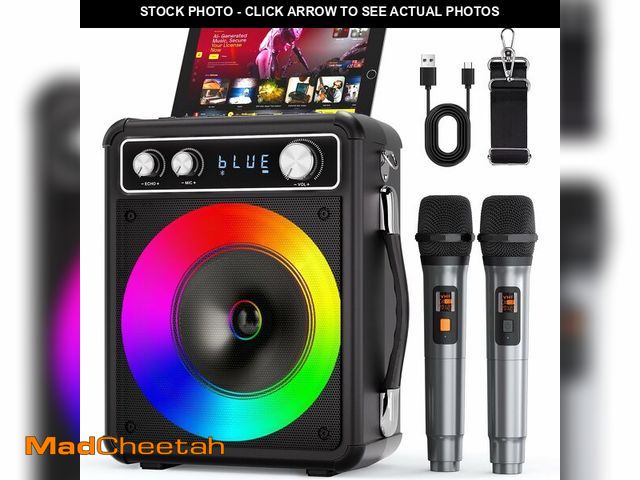 Lot 74-13576214 - VOSOCO Karaoke Machine, Portable Bluetooth Karaoke Speaker with 2 Wireless Microphones, PA System fo...