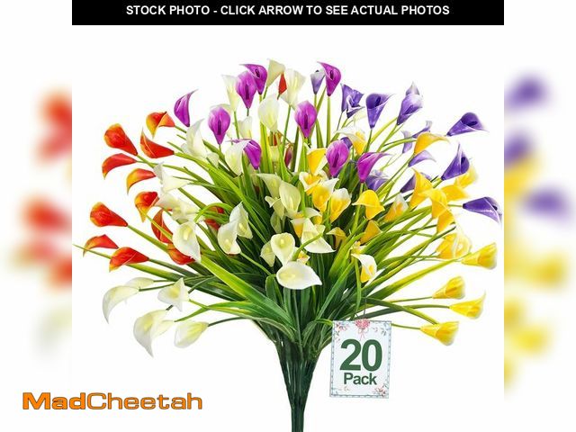 Lot 74-14214561 - TURNMEON 20 Bundles Calla Lily (400 Heads) Artificial Flowers for Outdoors, Fake Plants UV Resistant...