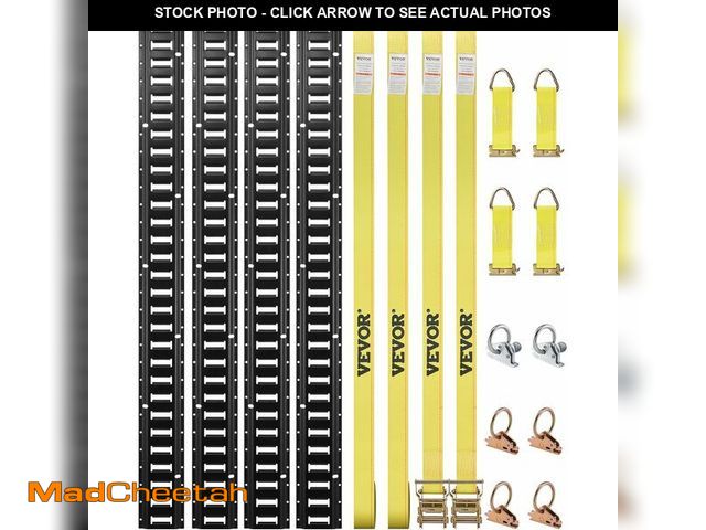 Lot 74-12366413 - VEVOR E-Track Tie-Down Rail Kit, 5' E Tracks Set, 16Pcs Includes 4 Steel Rails &amp; 2 Single Slots ...