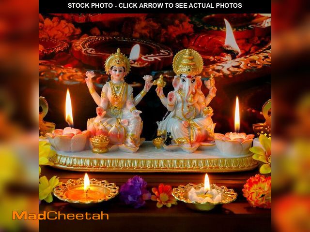 Lot 74-12701000 - Ganesha Laxmi Statue Indian God - 5.3Ã¢â¬ÂH Marble Finish Indian Idol Lakshmi Ganesh Statue w/LED ...