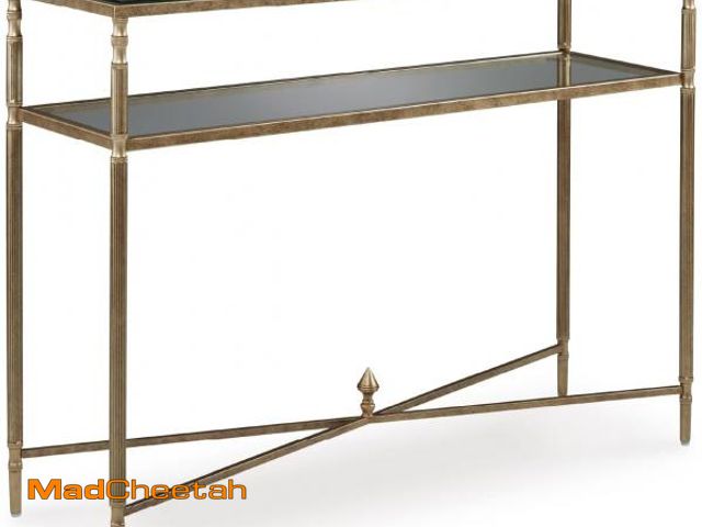 Lot 74-12412439 - Signature Design by Ashley Cloverty Industrial Mirror-Tabletop Sofa Table with Round Legs and Glass ...