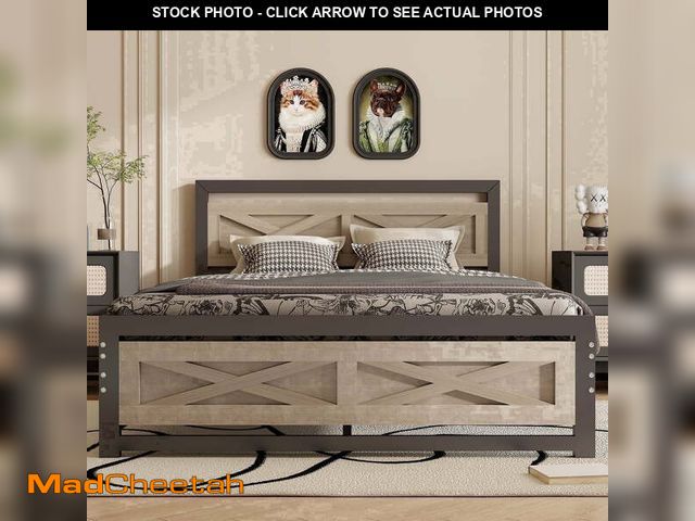 Lot 74-14352862 - Behost Queen Farmhouse Bed Frame with Headboard and Underbed Storage Clearance, Wood Platform Bed Fr...