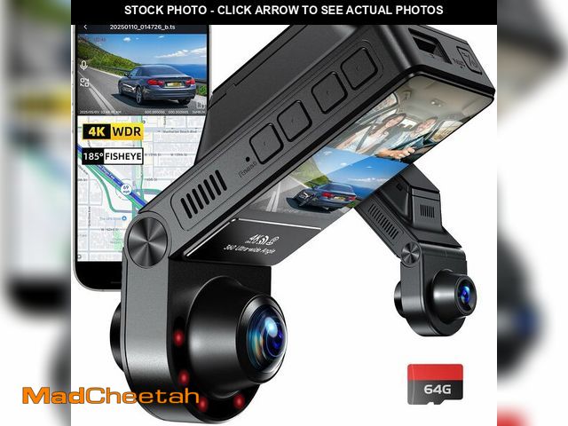 Lot 74-12708590 - 4K Dash Cam Front and Inside, 360 Camera for Car 2-Channel Dashcam 160ÃÂ°+185ÃÂ° Ultra Wide Angle,...