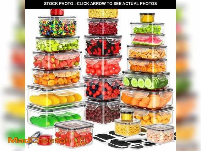 Lot 74-13621367 - 52 PCS Food Storage Containers with Lids Airtight (26 Containers &amp; 26 Lids), Plastic Storage Mea...