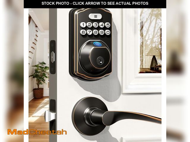 Lot 74-13955649 - Veise Fingerprint Door Lock with 2 Lever Handles - Keyless Entry Door Lock, Electronic Keypad Deadbo...