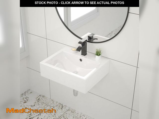 Lot 74-12761747 - Couoko 20 x 17 Inch Wall Mount Sink White Ceramic Floating Bathroom Sink Classic Lavatory Wall Mount...