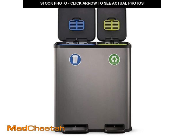 Lot 74-14596219 - SIMPLI-MAGIC 18.5 Gallon Dual Compartment Step-On Kitchen Trash Can and Indoor Recycling Bin, Gunmet...