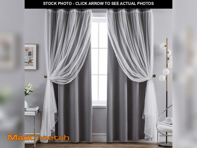 Lot 74-13621920 - Anytime Home Curtains Blackout and Sheer Layered Solid Window Curtain Panel Pair with Grommet Top, 5...