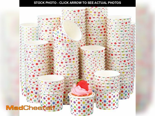 Lot 74-13625836 - Honeydak 400 Pack 150 ml/ 5 oz Rainbow Polka Ice Cream Cups for Party Small Ice Cream Cups Disposabl...