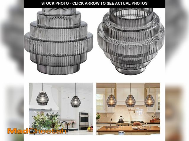 Lot 74-14205152 - 2 Pcs Gray Stripes Glass Small Lamp Shades For Kitchen Island Pendant Lamp Shade, 5.71" Max Diameter...