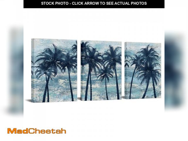Lot 74-12119203 - OuElegent 3 Piece Palm Tree Canvas Wall Art Blue Tropical Hawaii Painting Pictures Abstract Beach Ar...